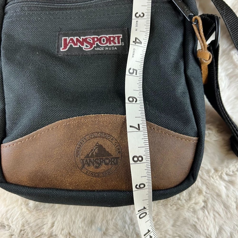 Vintage Jansport Crossbody Bag Black Leather Bottom One Size - Picture 10 of 10
